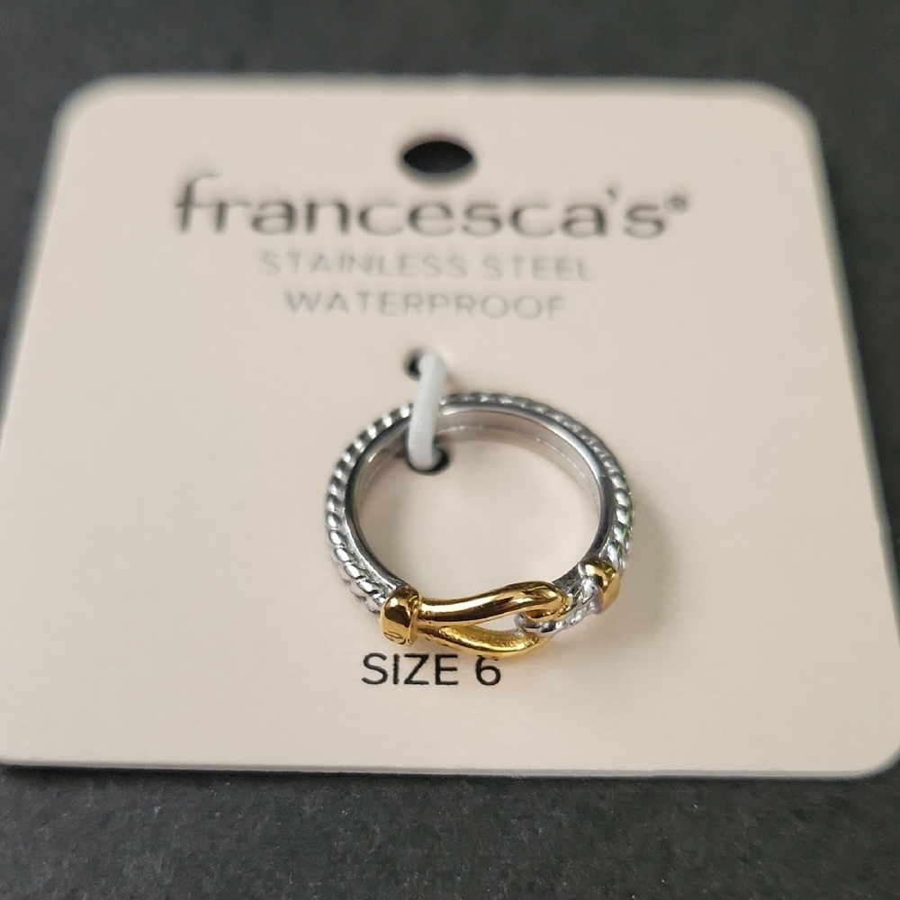 Francesca's Two-Tone Buckle Stainless Steel Ring - Silver & Gold